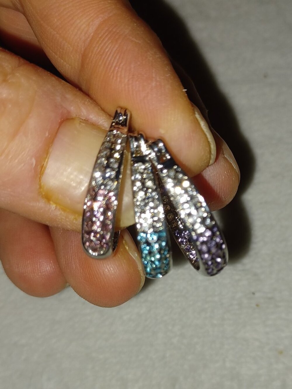 3 Sets Silver Tone Rhinestone Hoop Earrings